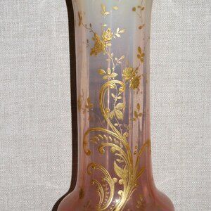 Antique 12" lemon to pink uranium glass vase